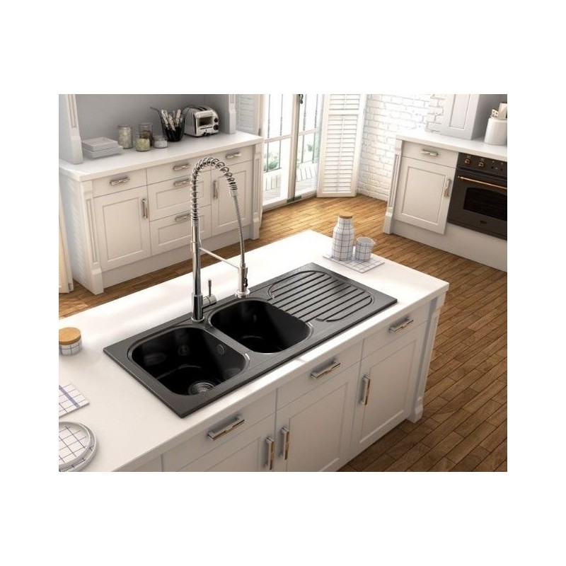 fregadero sintetico 2 senos + escurridor