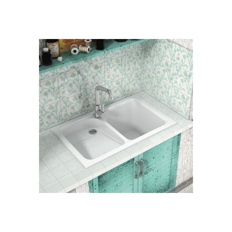 fregadero sintetico doble para exterior de color blanco