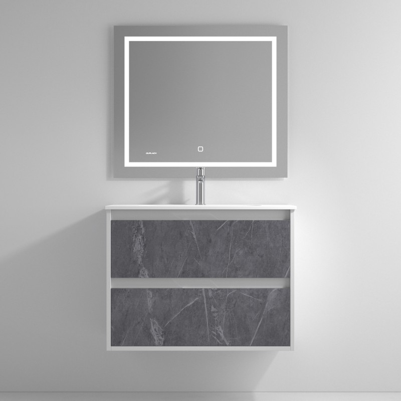 Meuble Salle de Bains Suspendu Effet Marbre gris