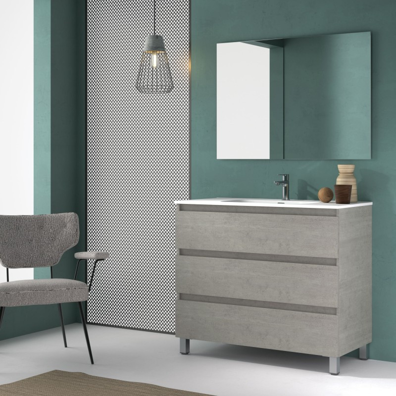 Mueble de  baño con 3 cajones color cemento