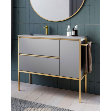 Mueble de baño de color gris y dorado