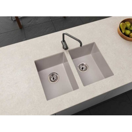 Évier synthetique sous plan 2 Bacs couleur Blanc