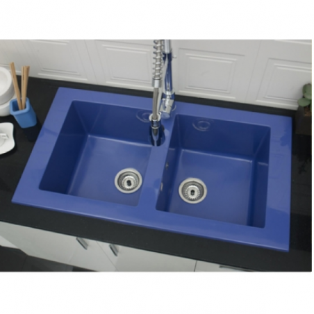 Évier synthetique sous plan 2 Bacs Bleu