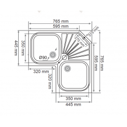 Evier Résine Synthèse Double avec égouttoir central + Mitigeur couleur MOKA