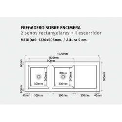 Fregadero Sintetico 2 senos  + Escurridor Blanco Mate