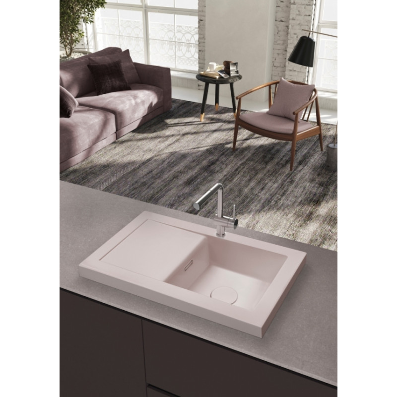 Evier Synthetique 1 bac et égouttoir blanc mat