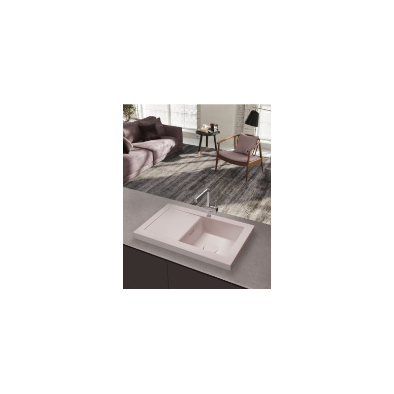 Evier Résine Synthèse avec égouttoir couleur Blanc Mat