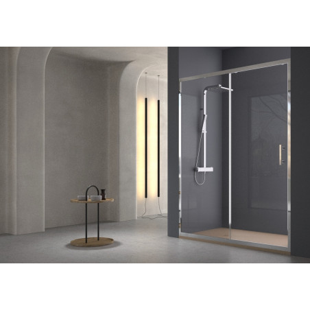 mampara frontal de ducha cristal decorado 1 fijo + 1 puerta corredera