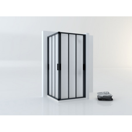 Mampara angular plegable de ducha negra