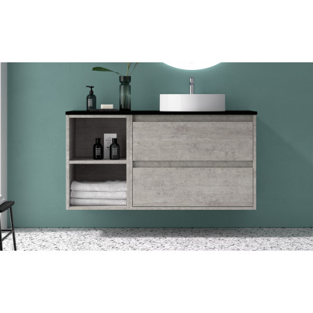 Mueble de baño suspendido con estanterias