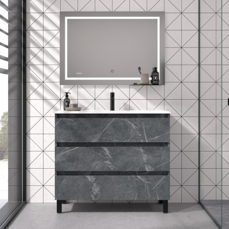 mueble de baño de color mármol gris con cajones