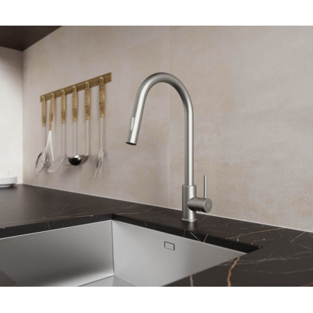 Grifo Monomando de Cocina extraible inox cepillado