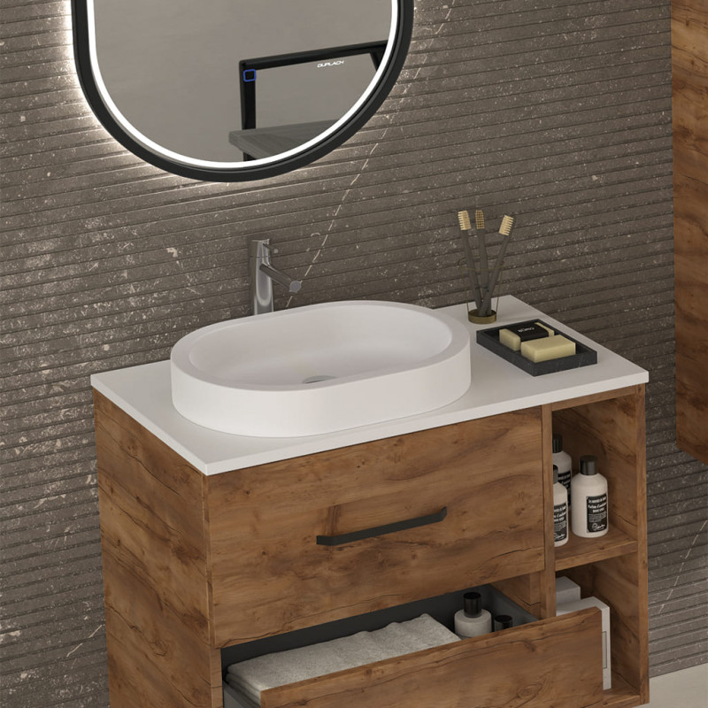 Mueble de Baño RUSTICO suspendido con Estanterias laterales