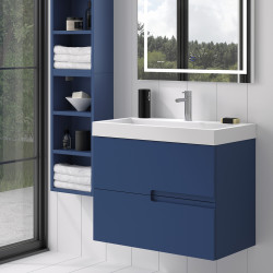 mueble de baño suspendido con cajones color azul