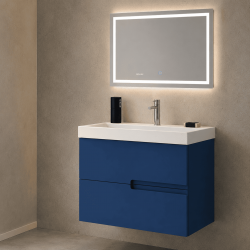 mueble de baño suspendido con cajones color azul